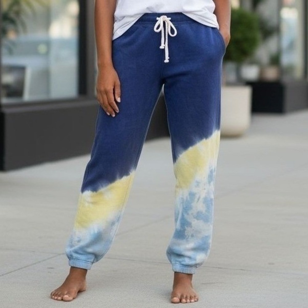 Electric & Rose Tie Dye Sweatpants Navy Blue Yellow Cloud‎ Joggers Venice CA M